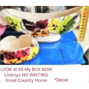 2 Porcelainashtray+largeGondolaVASE -double sided handles `1350` AUTUNNO Hand painted Italy