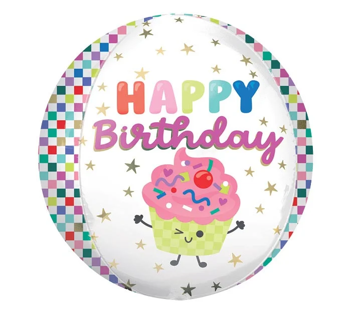 16" PKG HBD VIBRANT CUPCAKES BDAY ORBZ