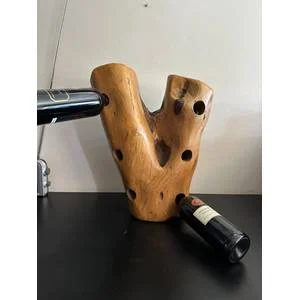 6 Bottle Yellow wood wine stand. Height 47cm. Width 39 cm.