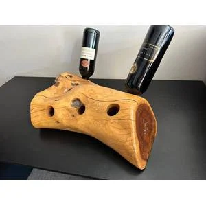 7 Bottle, Yellow wood wine rack, length 51 cm,width 38 cm.