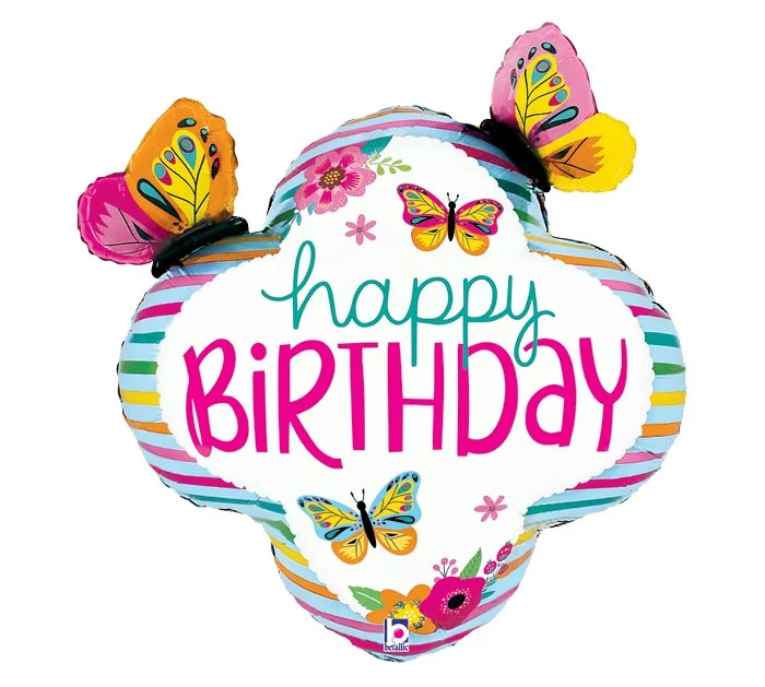 30" PKG HAPPY BIRTHDAY BUTTERFLY BALLOON