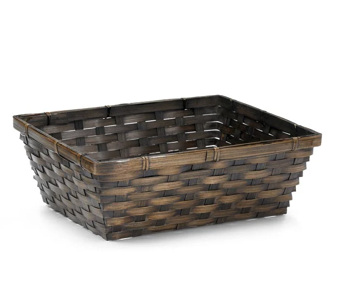 12" DARK STAIN RECTANGLE BAMBOO BASKET