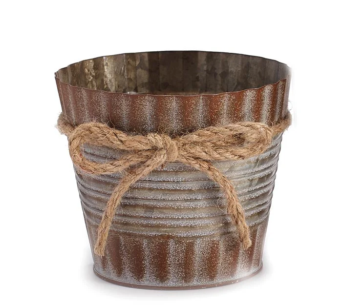 4" RUSTIC TIN POT COVER W/ TWINE BOW