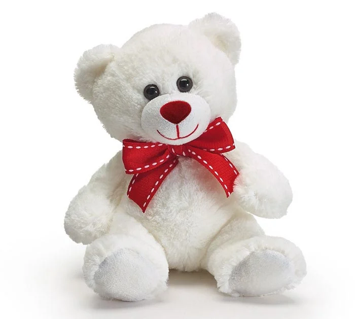 7" SITTING WHITE BEAR PLUSH WITH RED BOW