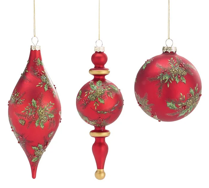 RED ORNAMENT WITH GREENERY DECAL ASTD