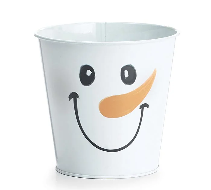4" SNOWMAN FACE TIN POT COVER