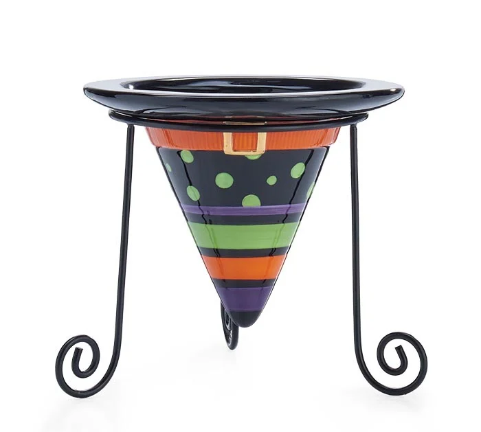 CERAMIC WITCH HAT ON METAL STAND