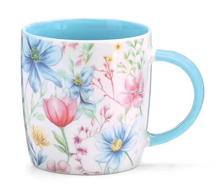 MUG 12 OZ BLUE/PINK FLORAL IN GIFT CADDY