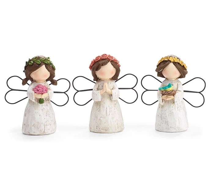 GARDEN ANGEL WITH METAL WINGS FIGURINE