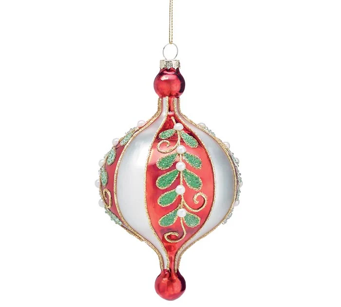 ORNAMENT RED AND SILVER FINIAL SHAPE