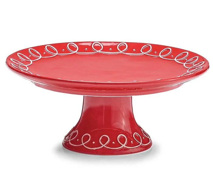 RED WITH WHITE SWIRLS PORCELAIN CAKE PLT