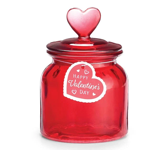 GLASS CANDY JAR WITH HEART LID
