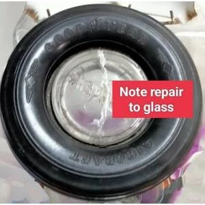 Ashtray - Goodyear aircraft Tyre glass Ashtray repaired Look at my Buy Now listings No Waiting