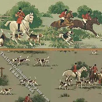 Fox Hunt Print Pattern Miniature Wallpaper for Dollhouses