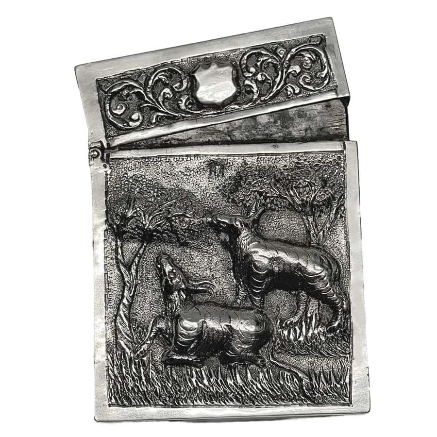 Indian Silver Card Case Animals In Relief