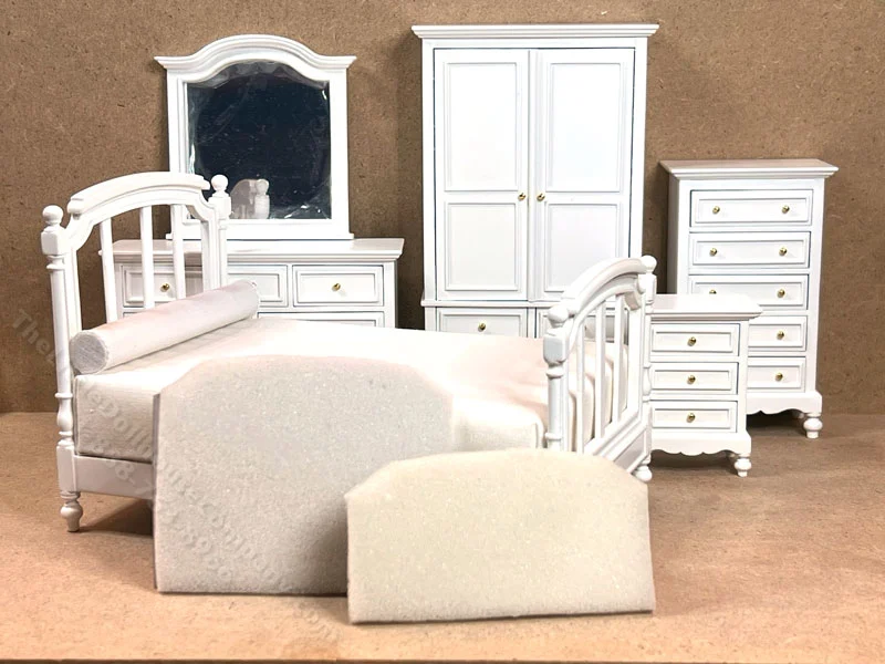 Miniature 6 Piece White Bedroom Set for Dollhouses