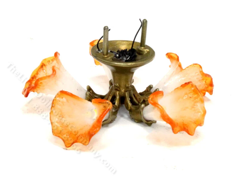 Miniature Brass Amber 5 Shade Chandelier by Jim Pounder