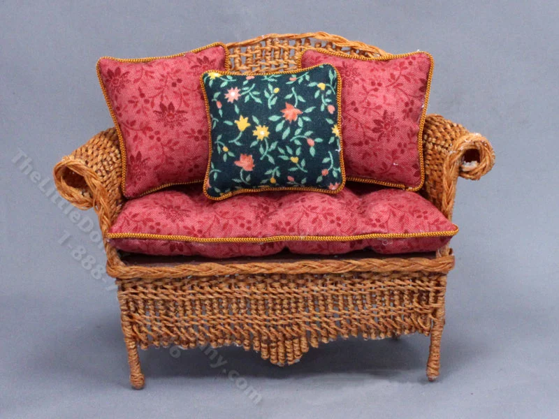 Miniature Brown Wicker Sofa for Dollhouses