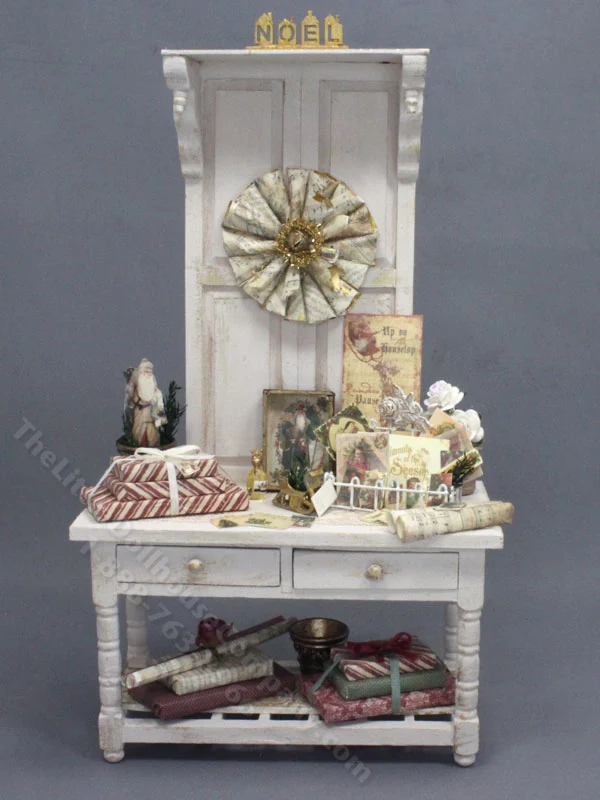Miniature Christmas Wrapping Table for Dollhouses