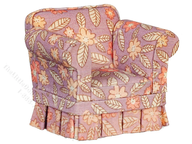 Miniature Country Style Overstuffed Armchair - Purple