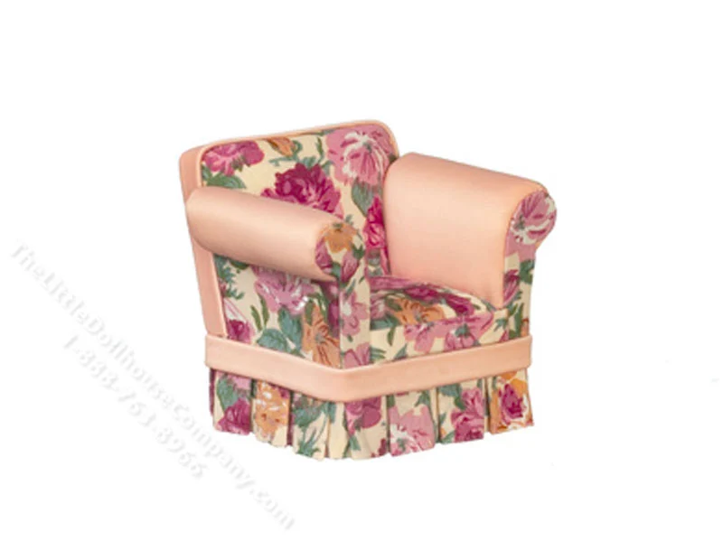 Miniature Country Style Overstuffed Armchair - Red Floral