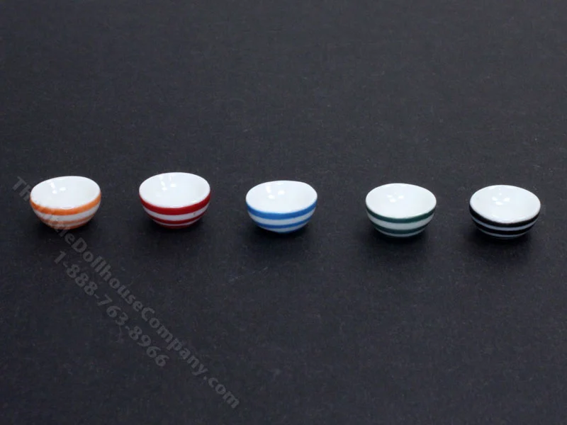 Miniature Glazed Striped Bowl for Dollhouses (1pc)