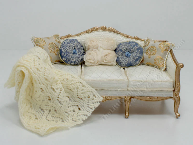 Miniature Louis XV White and Gold Couch by Judith Blondell