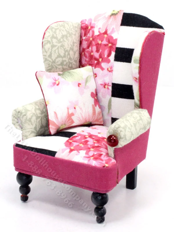 Miniature Modern Pink and Black Armchair for Dollhouses