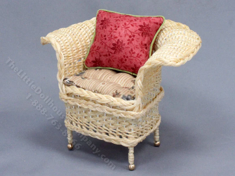 Miniature Natural Wicker Chair with Brown for Dollhouses