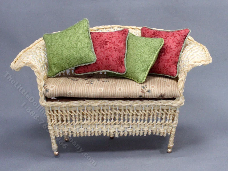 Miniature Natural Wicker Sofa for Dollhouses