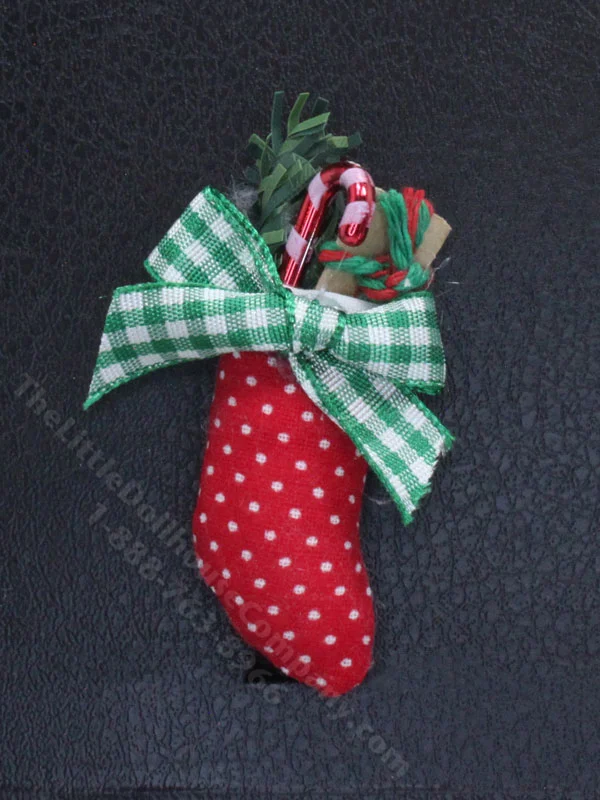 Miniature Polka-Dot Christmas Stocking for Dollhouses