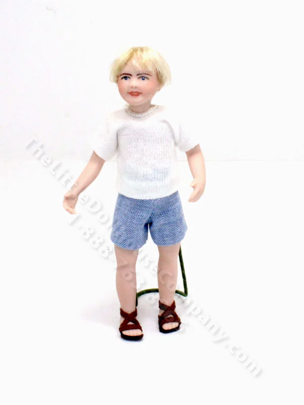 Miniature Porcelain Boy in Shorts Doll by Cindy's Dolls