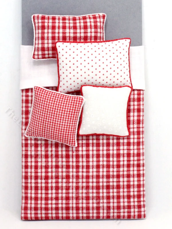 Miniature Single Red Plaid Bedding Set with White Accents