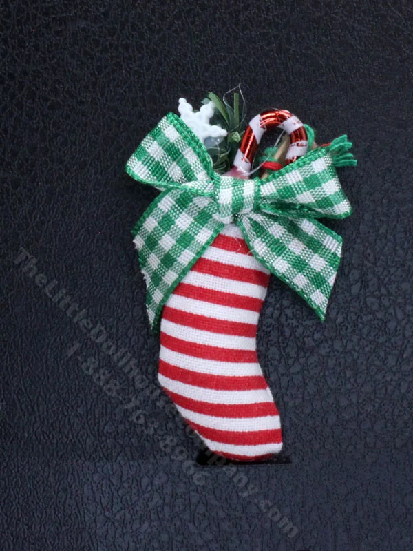 Miniature Striped Christmas Stocking for Dollhouses
