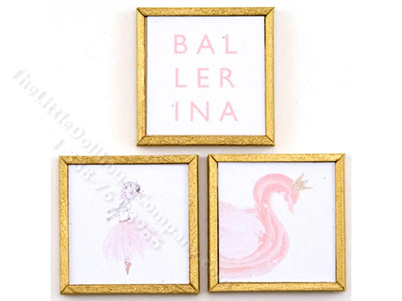Miniature Trio of Square Framed Ballerina Prints on Wood