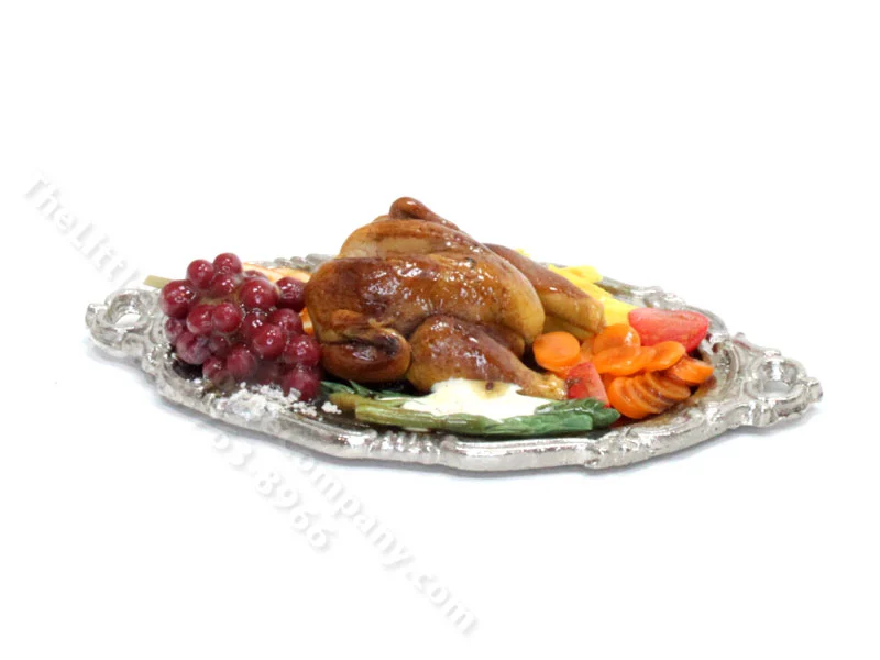 Miniature Turkey and Sides on Tray For Dollhouses