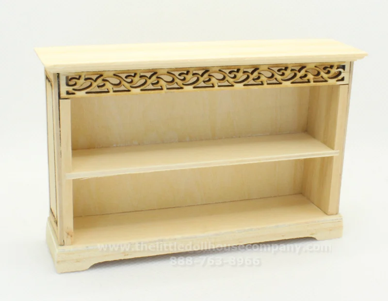 Miniature Unfinished Low Shelf with Frieze for Dollhouses