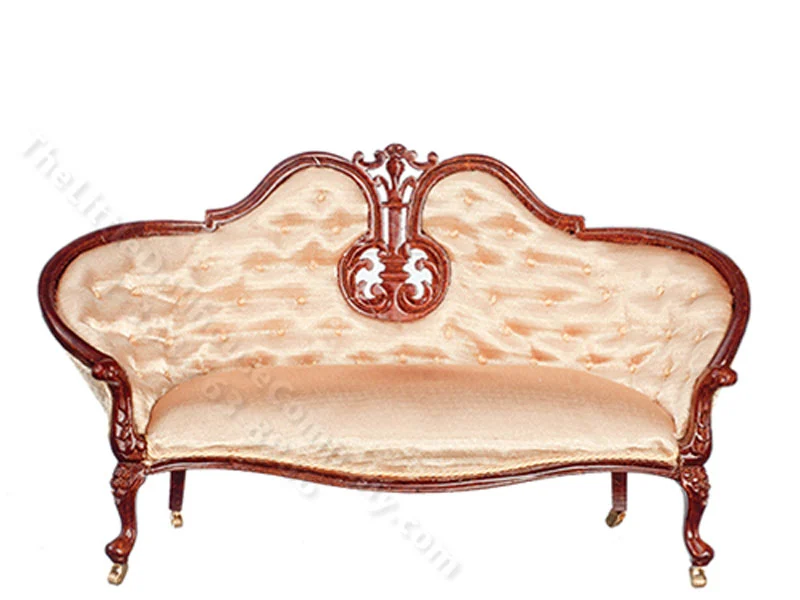 Miniature Walnut and Gold Victorian Settee With Brass Castors