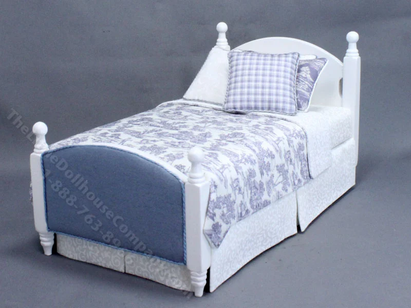 Miniature White Bed Dressed in Grey Bedding