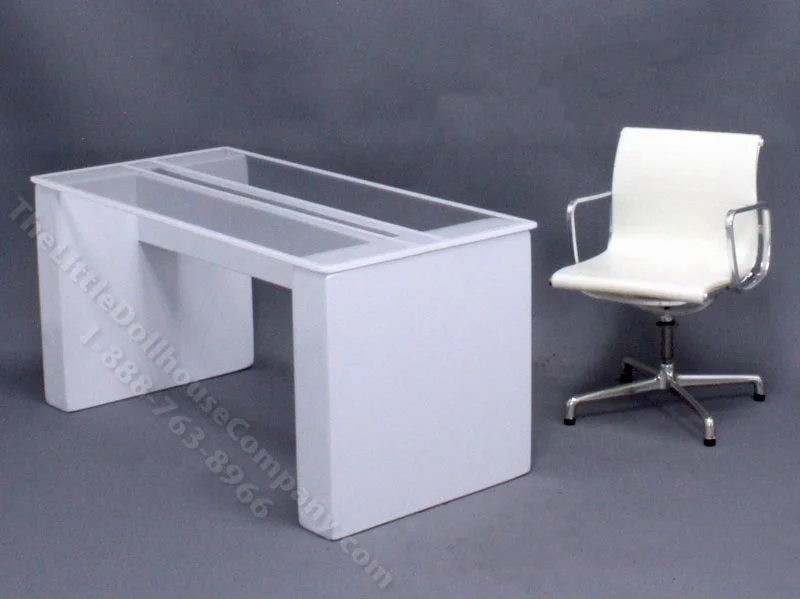 Miniature White Desk and Eames Chair by PRD Miniatures