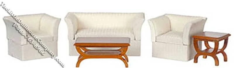 Miniature White/Walnut 5 Piece Living Room Set for Dollhouses