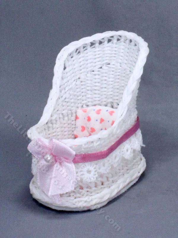 Miniature White Wicker Bassinet for Dollhouses