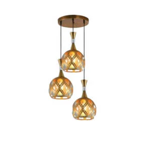 Modern 3-Light Cluster Pendant with Amber Lattice Glass Shades