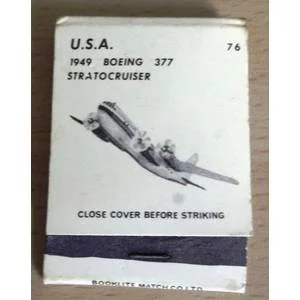 Rare Booklite Match Co. aviation matchbook, Boeing 377 Stratocruiser - 2 matches used