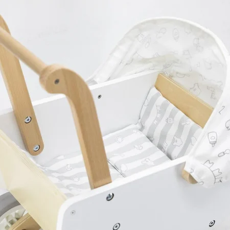 Viga Modern Wooden Doll Pram - White/Grey