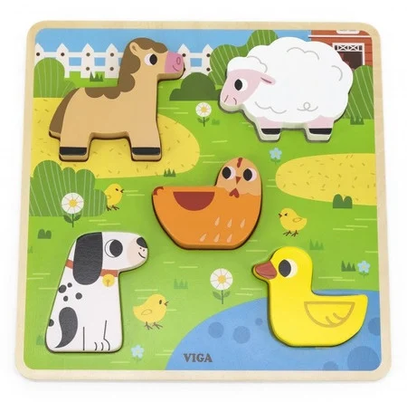 Viga Wooden Tactile Puzzle - Farm