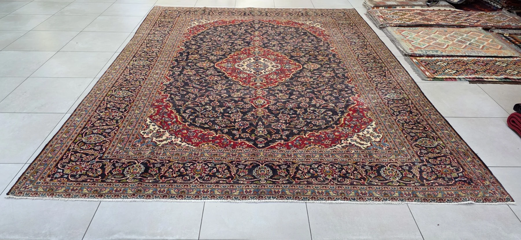 Vintage Persian Kashan Carpet 380cm x 295cm Hand Knotted