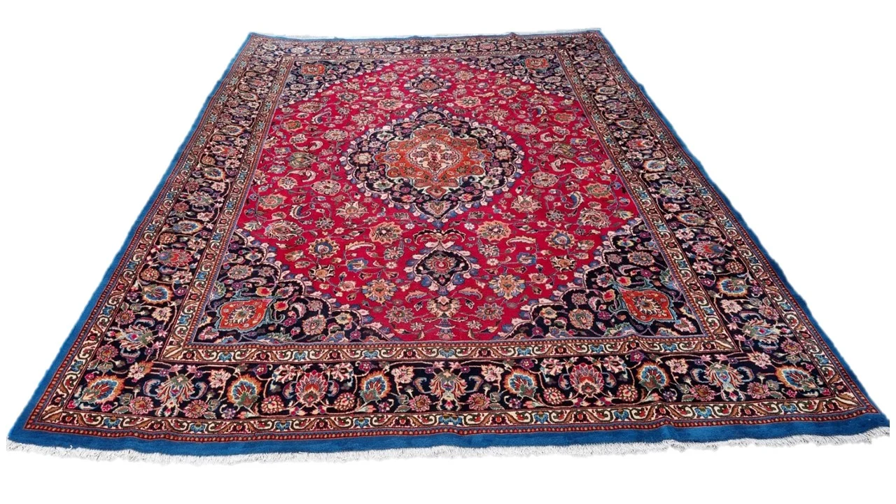 Vintage Persian Mashhad Carpet – 387cm x 295cm Hand Knotted