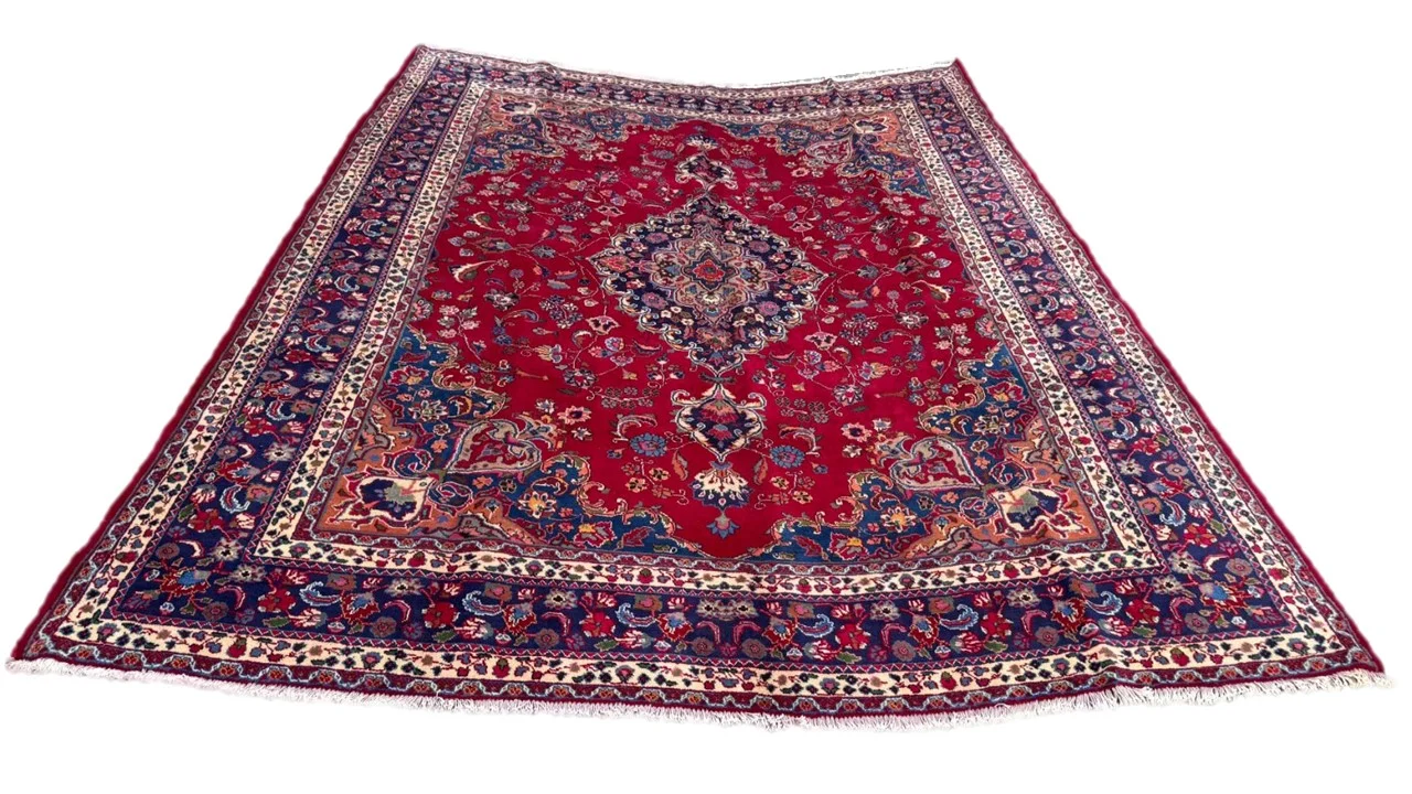 Vintage Persian Mashhad Carpet – 388cm x 300cm Hand Knotted