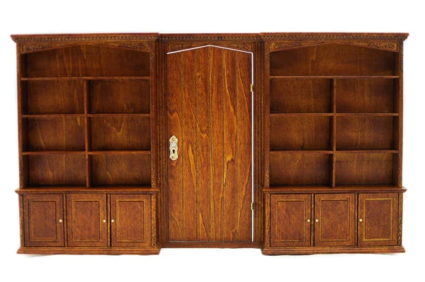 Wall Unit with Bookshelves and Door, Walnut Finish ON BACKORDER